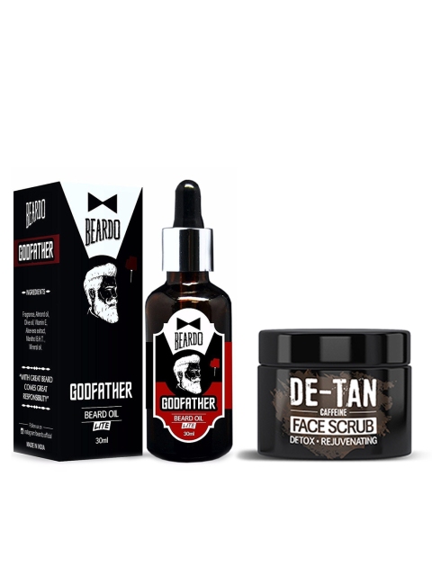 

BEARDO Godfather Lite Beard & Mustache Oil & Caffeine De-Tan Face Scrub Set, Black