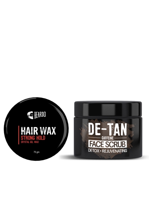 

BEARDO Crystal Gel Hair Wax - Strong Hold & Caffeine De-Tan Face Scrub Set, Black