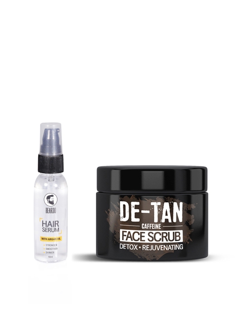 

BEARDO Argan Oil Hair Serum & Caffeine De-Tan Face Scrub Set, Black