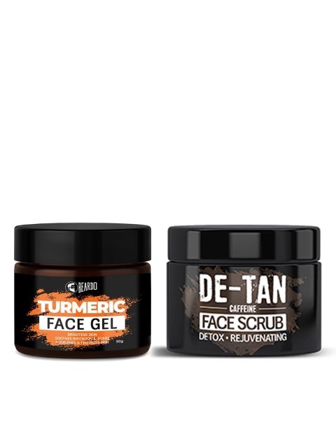 

BEARDO Caffeine De-Tan Face Scrub & Turmeric Face Gel Set, Black