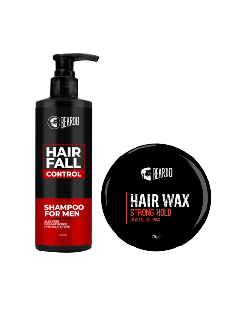 

BEARDO Hair Fall Control Shampoo & Crystal Gel Hair Wax Set, Black