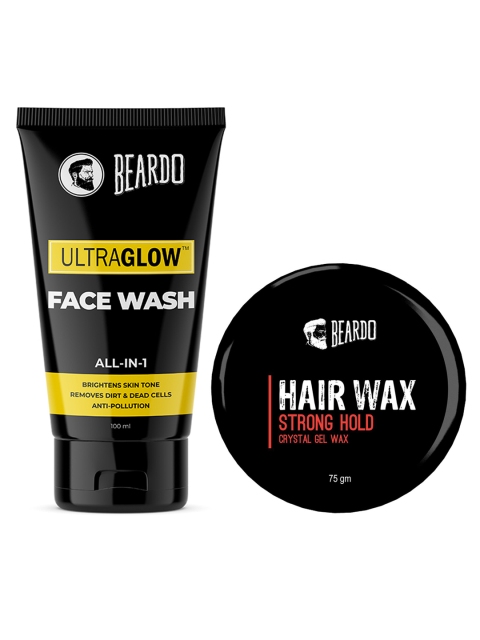 

BEARDO Men Ultraglow All-in-1 Face Wash & Crystal Gel Hair Wax Set, Black