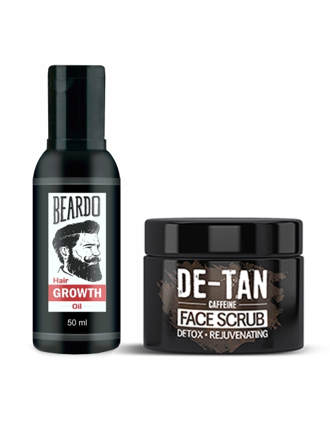 

BEARDO Beard & Hair Growth Oil & Caffeine De-Tan Face Scrub Set, Black