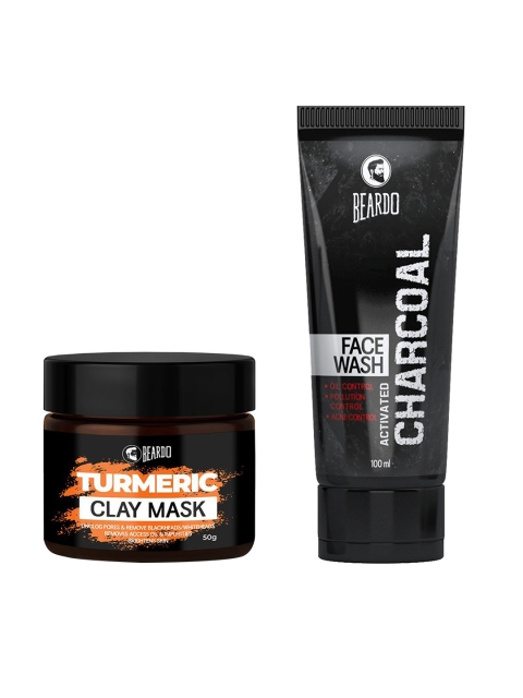 

Beardo Men Activated Charcoal Acne Oil-Pollution Control Face Wash & Turmeric Clay Mask, Black