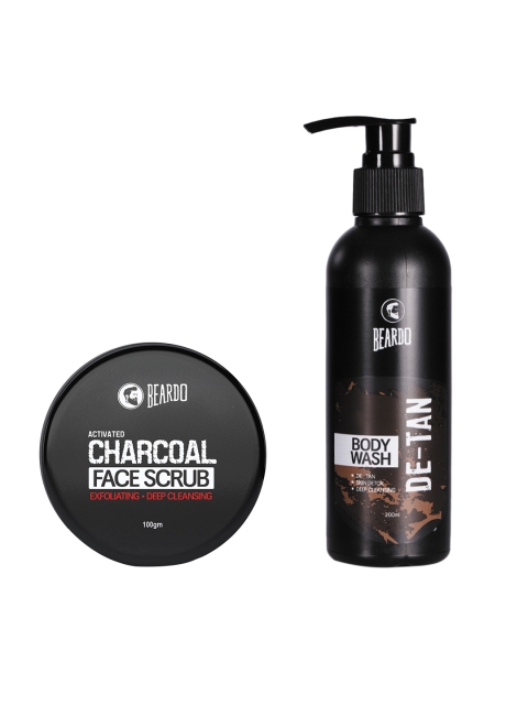 

BEARDO Men Activated Charcoal Deep Cleansing Face Scrub & De-Tan Body Wash 200 ml, Black