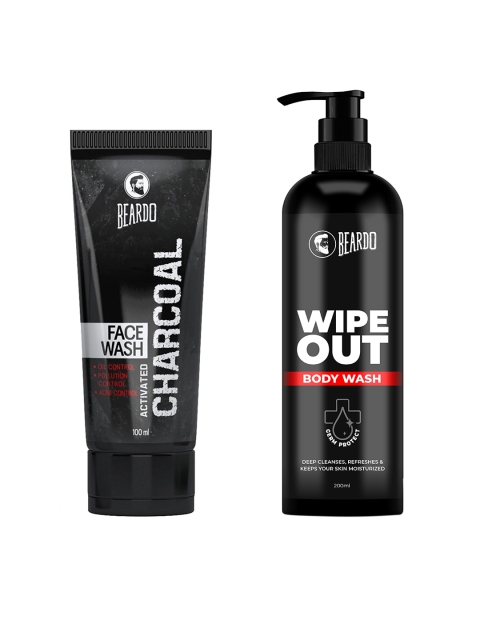 

Beardo Men Activated Charcoal Acne Oil-Pollution Control Face Wash & Wipe Out Body Wash, Black