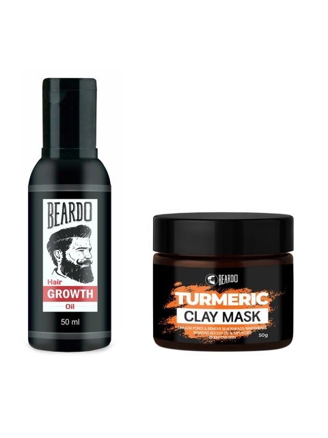 

BEARDO Set of Beard & Hair Growth Oil & Turmeric Clay Mask, Black