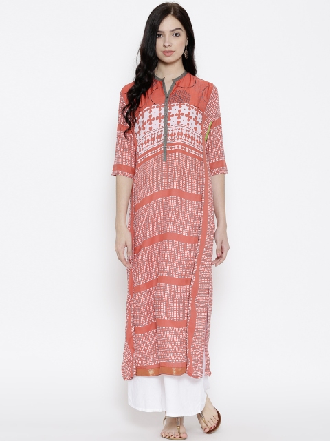 

Biba Women Rust Orange Printed Straight Kurta