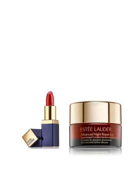 

Estee Lauder Set of Mini Night Repair Eye Gel & Pure Color Envy Mini Lipstick, Maroon