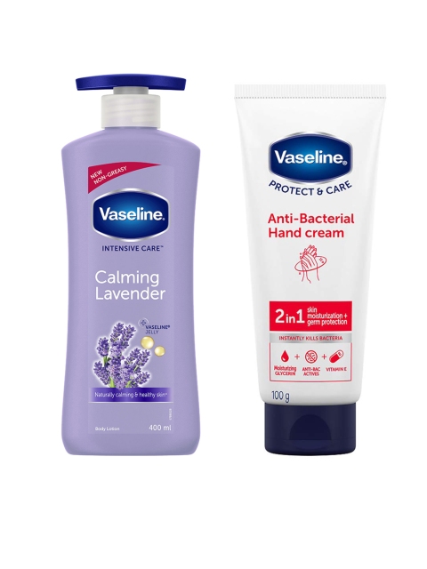 

Vaseline Set of Intensive Care Calming Lavender Body Lotion & Anti-Bacterial Hand Cream, White