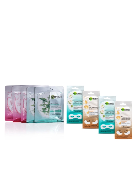 

Garnier Set Of Face Serum Sheet Mask & Hydra Bomb HA Eye Serum Masks, Pink