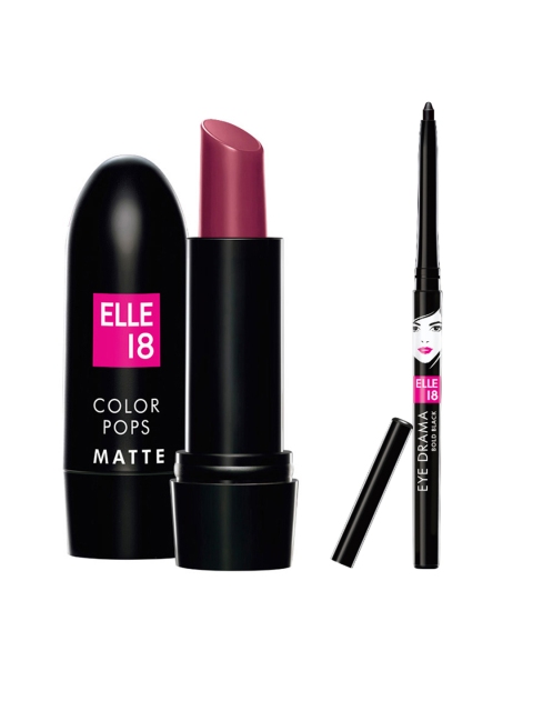 

ELLE 18 Eye Drama Kajal & Color Pops Matte Lipstick, Black