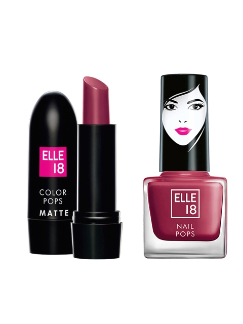 

ELLE 18 Color Pops Matte Lipstick Cherry & Nail Pops Nail Color, Burgundy