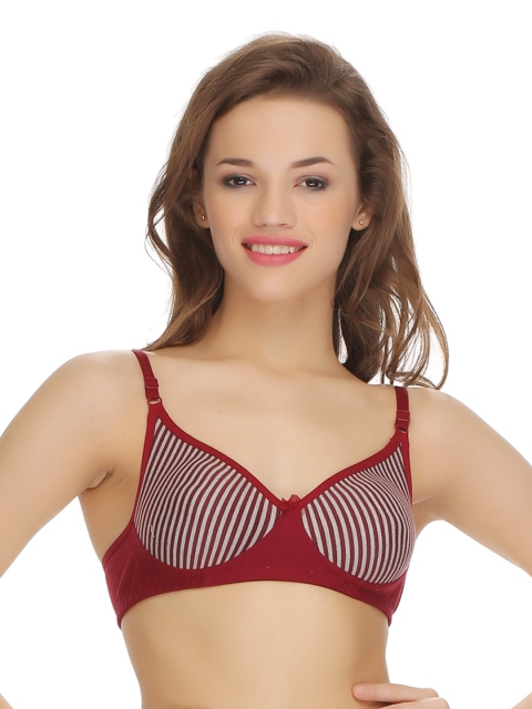 

Clovia Maroon & Grey Striped T-shirt Bra BR0381P09