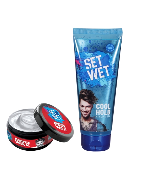 

Set Wet Men Set Of Glaze Hair Wax & Cool Hold Hair Styling Gel, Red
