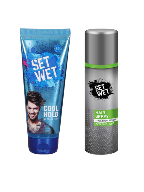 

Set Wet Men Set Of Cool Hold Hair Styling Gel & Extreme Hold Styling Hair Spray, Grey