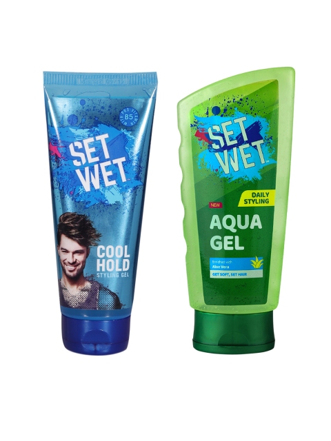 

Set Wet Men Set of Cool Hold Styling Gel & Aqua Aloe Vera Hair Styling Gel, Green