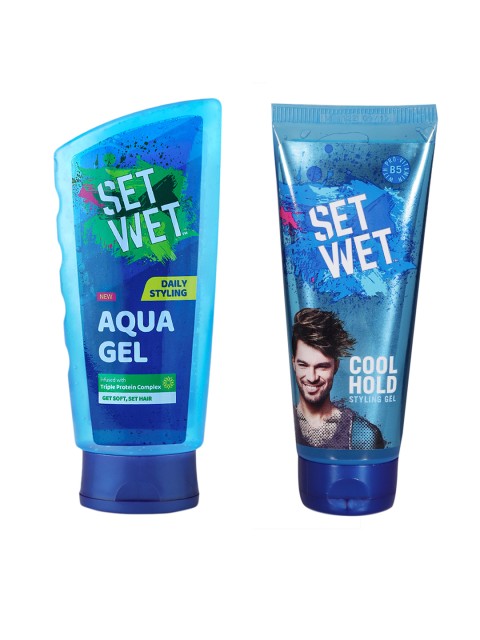 

Set Wet Men Set of Aqua Triple Protein Complex Hair Styling Gel & Cool Hold Styling Gel, Blue