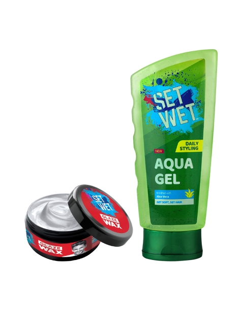 

Set Wet Men Set of Glaze Hair Styling Wax & Aqua Aloe Vera Hair Styling Gel, Green