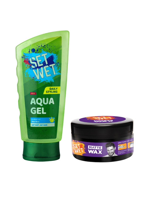 

Set Wet Men Set of Matte Hair Styling Wax & Aqua Aloe Vera Hair Styling Gel, Green