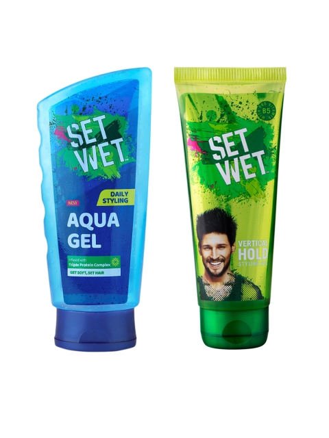 

Set Wet Men Set of Vertical Hold & Aqua Triple Protein Complex Hair Styling Gels, Blue