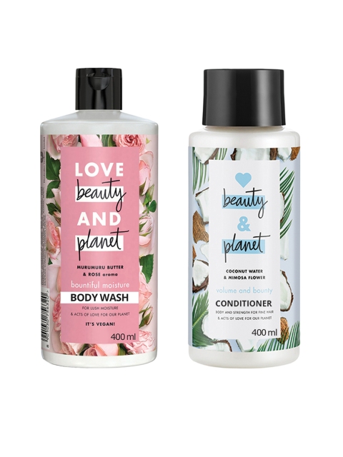 

Love Beauty & Planet Set of Murumuru Butter & Rose Body Wash & Coconut Water Conditioner, White