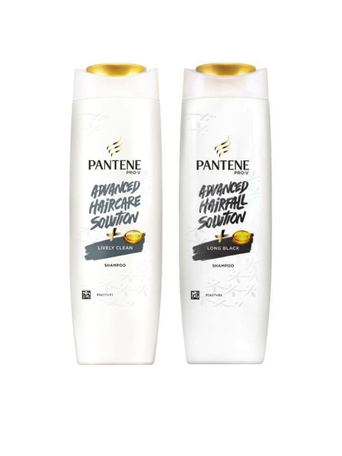 

Pantene Set of Lively Clean Advanced Hair Care & Long Black Advanced Hair Fall Shampoos, White