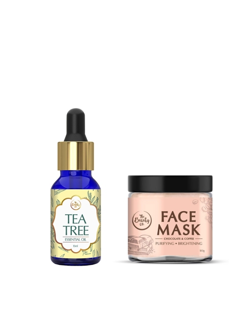 

The Beauty Co. Set of Chocolate & Coffee Face Mask & Tea Tree Essential Oil, Beige
