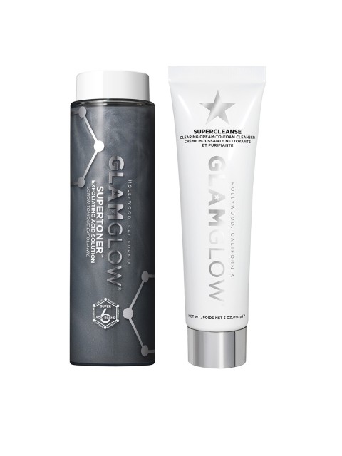 

GLAMGLOW Set of Cream-To-Foam Cleanser & Exfoliating Acid Solution Super Face Toner, Grey