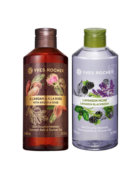 

YVES ROCHER Set of 2 Sustainable Bath&Shower Gel - Hammam Argan&Rose & Lavandin Blackberry, Brown