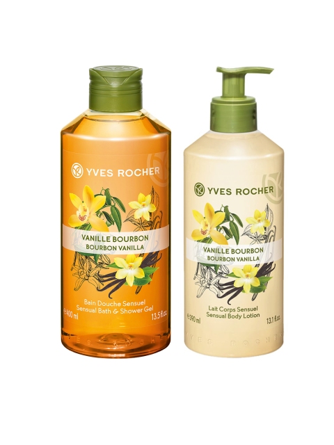 

YVES ROCHER Set of Sustainable Bourbon Vanilla Sensual Body Lotion & Bath & Shower Gel, Peach