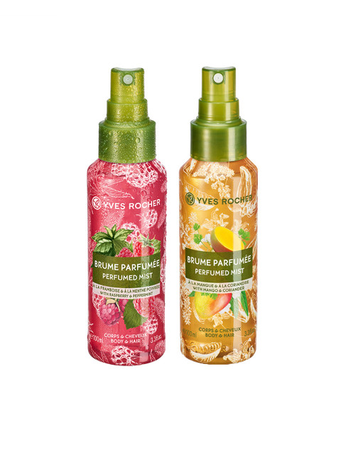 

YVES ROCHER Set of 2 Sustainable Perfumed Body & Hair Mist - Mango & Raspberry, Yellow