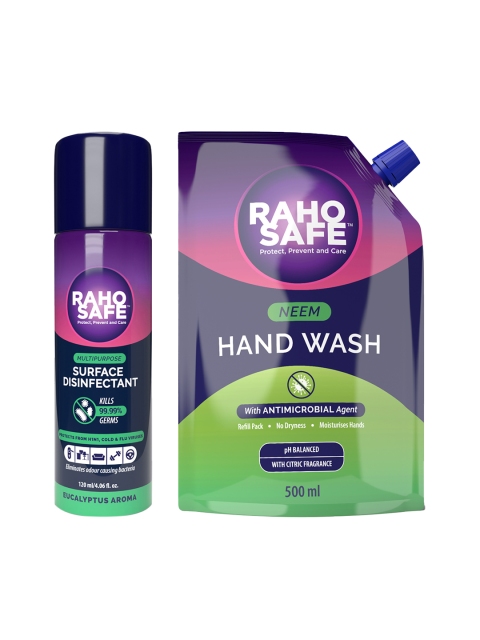 

Raho Safe Set of Neem Hand Wash Refill Pack & Multipurpose Surface Disinfectant Spray, Purple