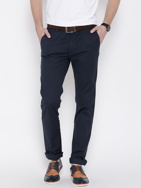 

United Colors of Benetton Men Navy Solid Slim Fit Casual Trousers, Navy blue