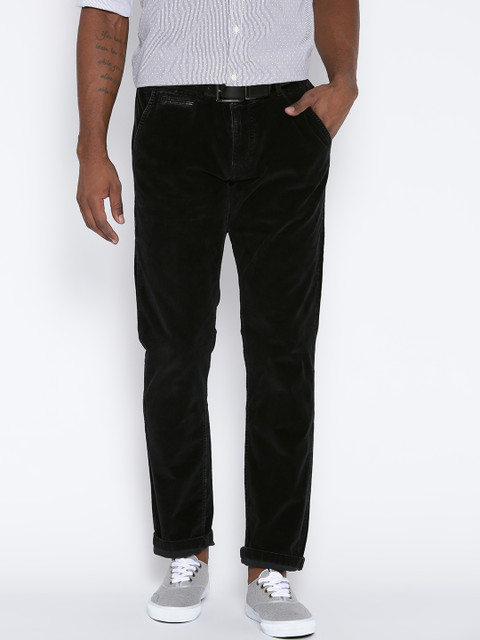 

United Colors of Benetton Men Black Solid Slim Fit Corduroy Trousers