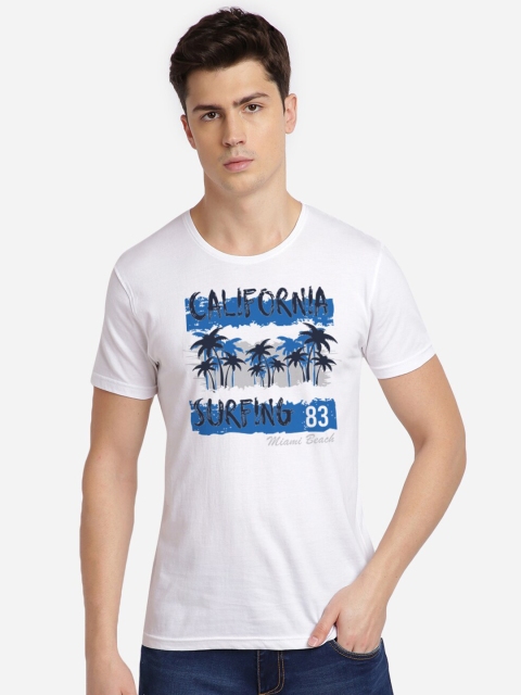 

MASH UNLIMITED Men White & Blue Printed Slim Fit T-shirt