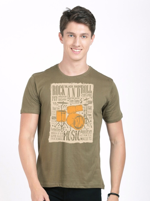 

MASH UNLIMITED Men Olive Green & Beige Printed Slim Fit T-shirt
