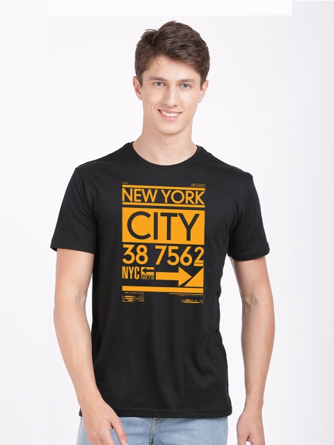 

MASH UNLIMITED Men Black & Yellow Printed Slim Fit T-shirt