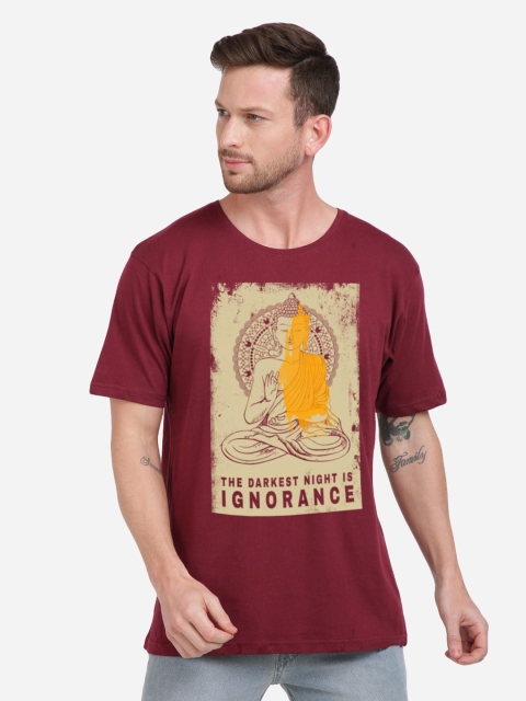 

MASH UNLIMITED Men Maroon & Beige Buddha Printed Slim Fit T-shirt