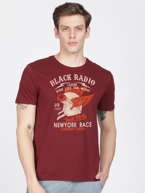 

MASH UNLIMITED Men Maroon & Beige Biker Printed Slim Fit T-shirt