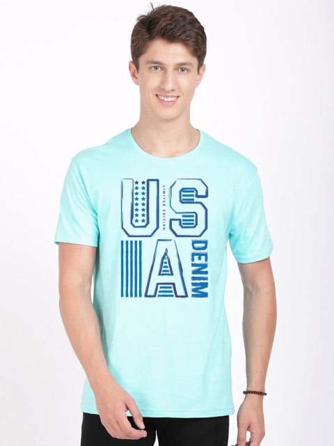 

MASH UNLIMITED Men Turquoise Blue Typography Printed Slim Fit T-shirt