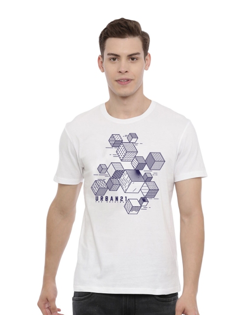 

MASH UNLIMITED Men White & Navy Blue Printed Slim Fit T-shirt
