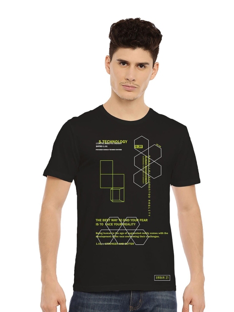 

MASH UNLIMITED Men Black & Lime Green Printed Slim Fit T-shirt