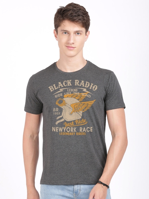 

MASH UNLIMITED Men Charcoal & Beige Biker Printed Slim Fit T-shirt