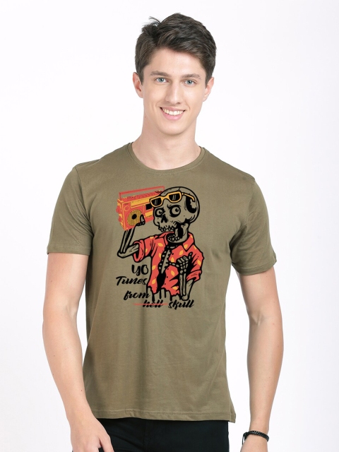 

MASH UNLIMITED Men Olive Green & Black Printed Slim Fit T-shirt