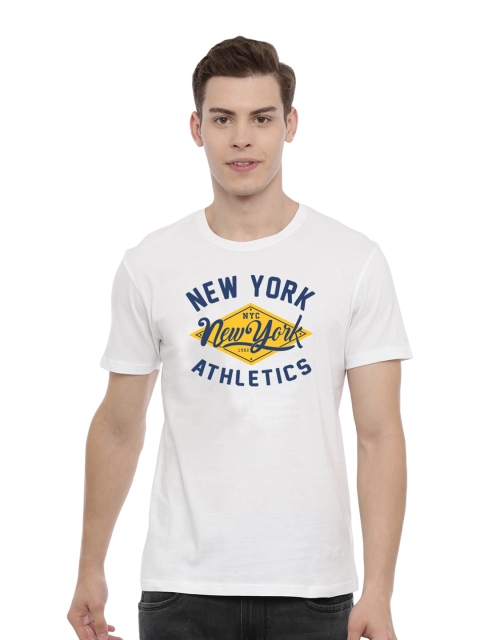 

MASH UNLIMITED Men White & Navy Blue Printed Slim Fit T-shirt