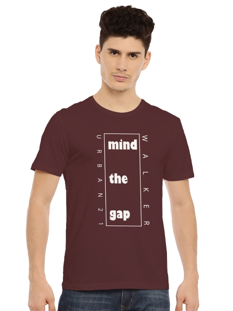 

MASH UNLIMITED Men Maroon & White Typography Printed Slim Fit T-shirt
