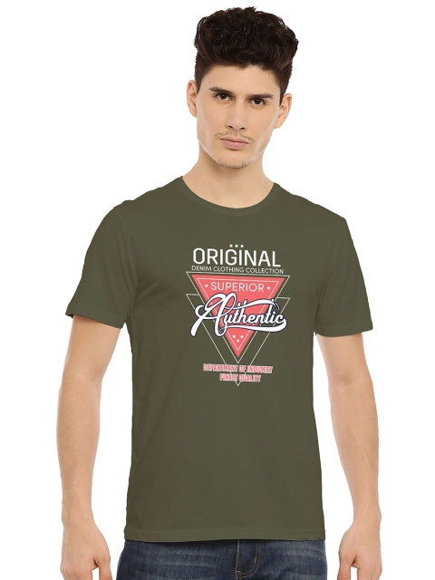 

MASH UNLIMITED Men Olive Green & White Typography Printed Slim Fit T-shirt