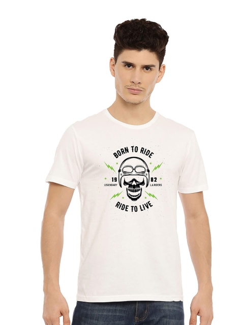 

MASH UNLIMITED Men White & Black Biker Printed Slim Fit T-shirt