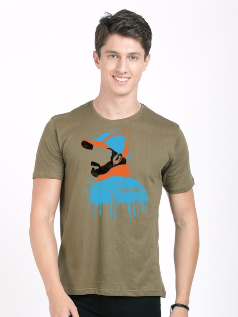 

MASH UNLIMITED Men Olive Green & Blue Virat Kohli Printed Slim Fit T-shirt